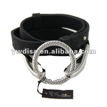 Narrow Black Plain Leather Belt With Silver Plated Buckle